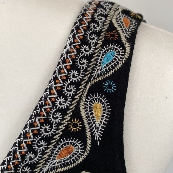 RXB Paisley Embroidered V-Neck Sleeveless Tunic Tank Top Lined Cotton Boho Cute - Picture 8 of 16